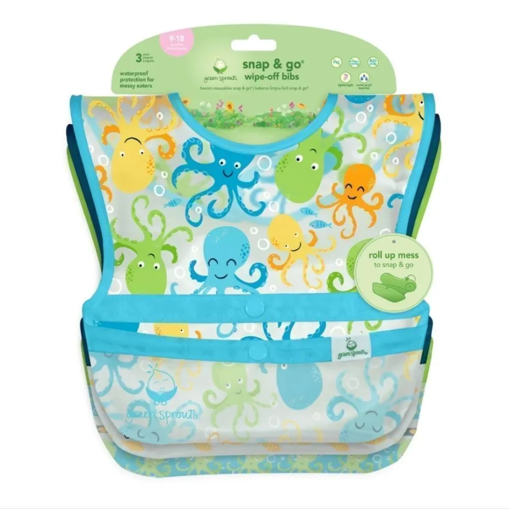 New 3 Baby Bids Up Snap & Go Wipe off Aqua Octopus Ocean 9/18mo sea fish blue